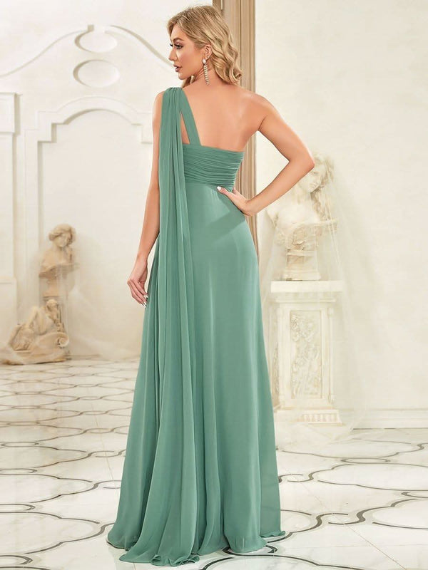 ever ANAYA|One Shoulder Pleated Chiffion Bridesmaid Sleeves1