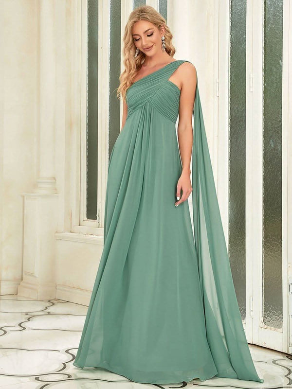 ever ANAYA|One Shoulder Pleated Chiffion Bridesmaid Sleeves1