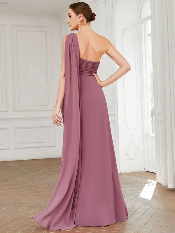 ever ANAYA|One Shoulder Pleated Chiffion Bridesmaid Sleeves1