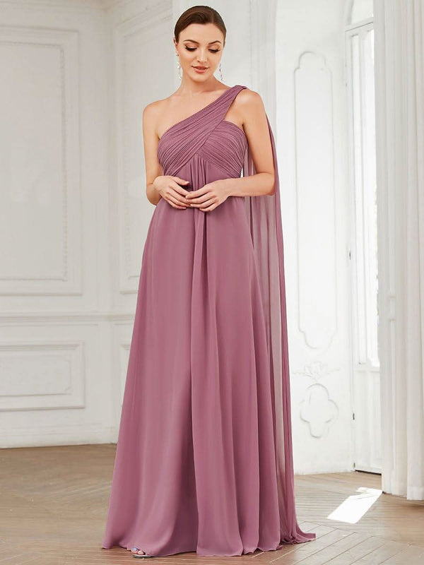 ever ANAYA|One Shoulder Pleated Chiffion Bridesmaid Sleeves1