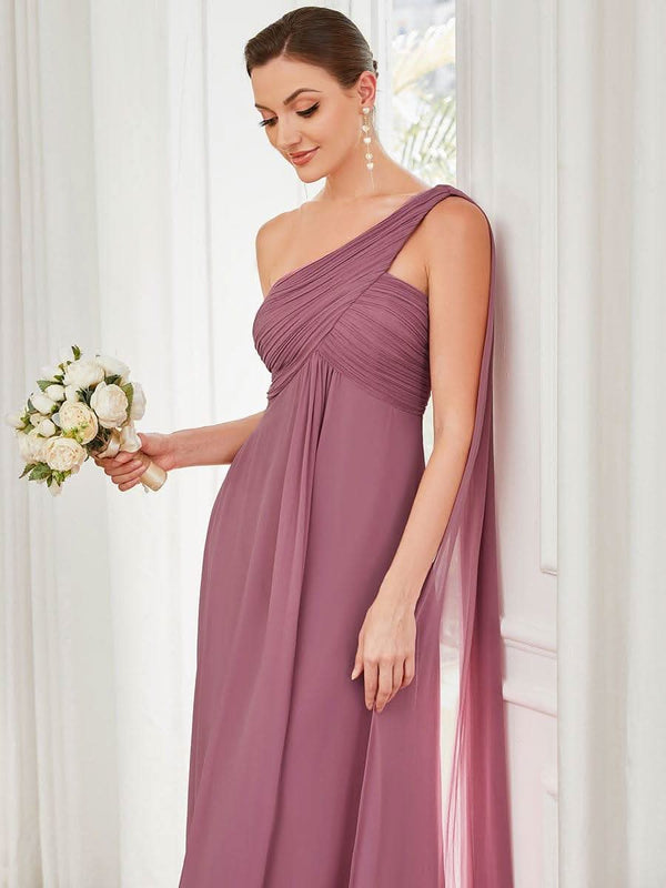 ever ANAYA|One Shoulder Pleated Chiffion Bridesmaid Sleeves1