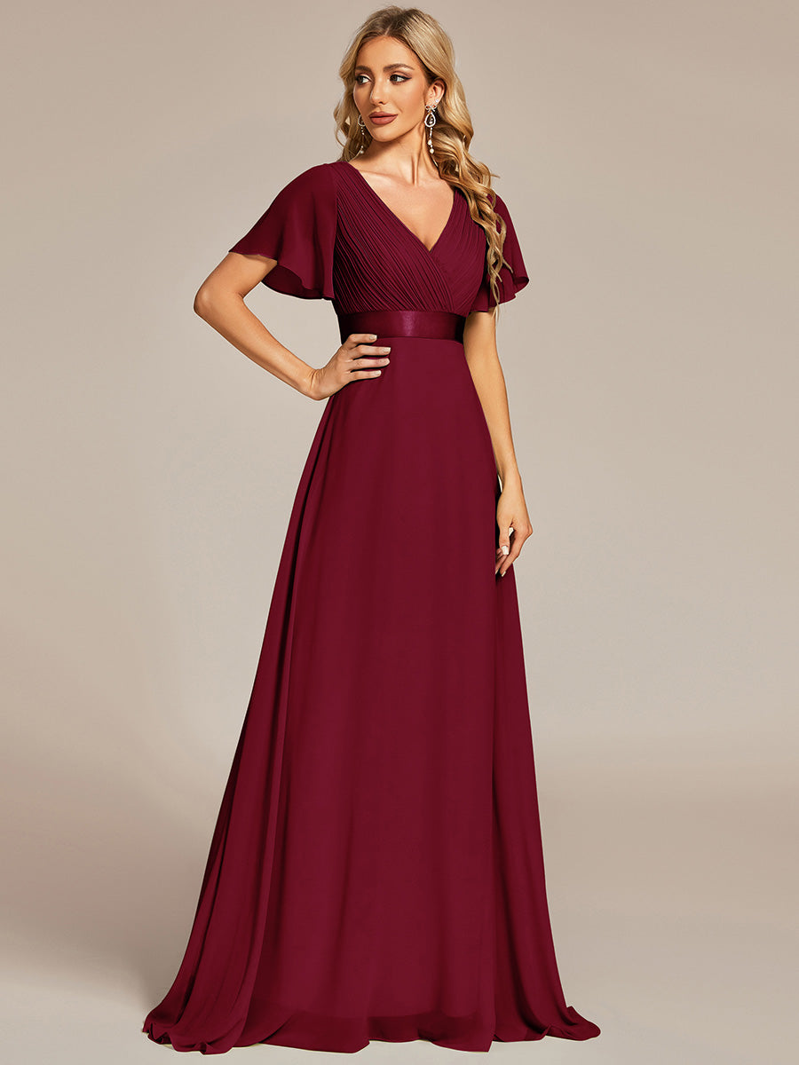 Simple Empire Waist Flowing Sleeves Evening Dress #Burgundy