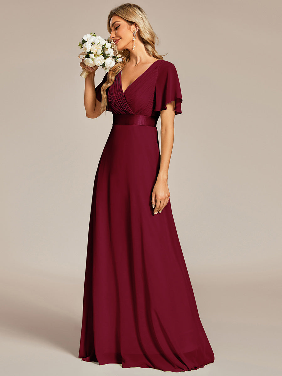 Simple Empire Waist Flowing Sleeves Evening Dress #Burgundy
