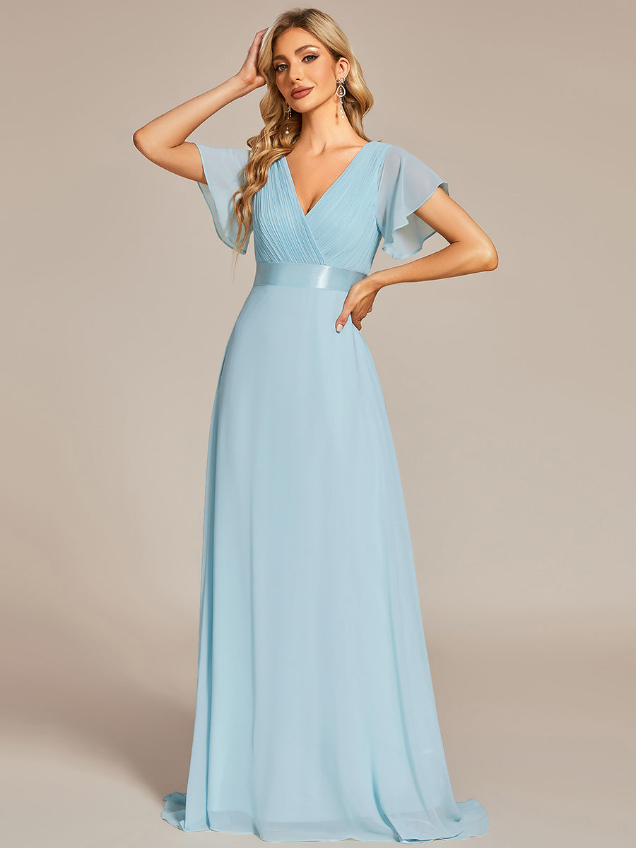 Simple Empire Waist Flowing Sleeves Evening Dress #Sky Blue