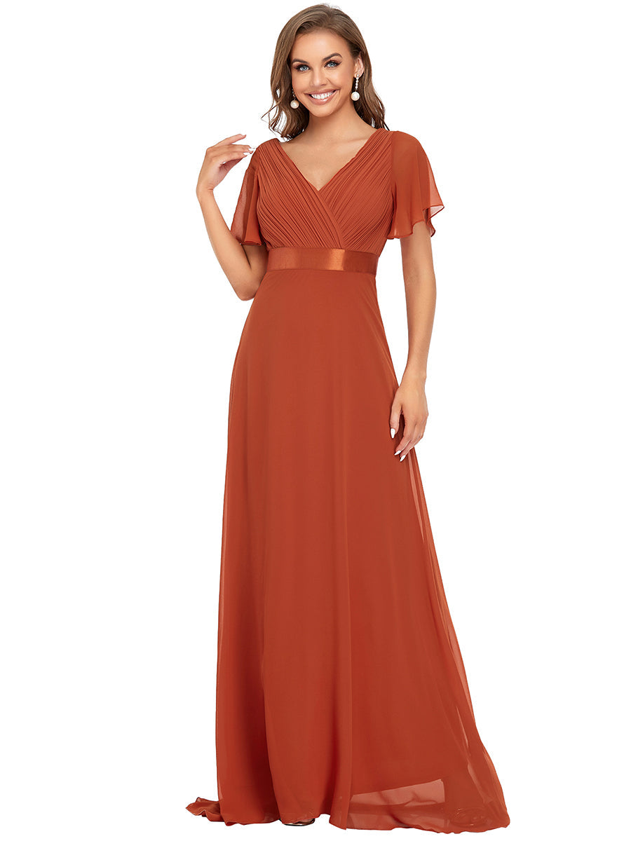 Simple Empire Waist Flowing Sleeves Evening Dress #Burnt Orange