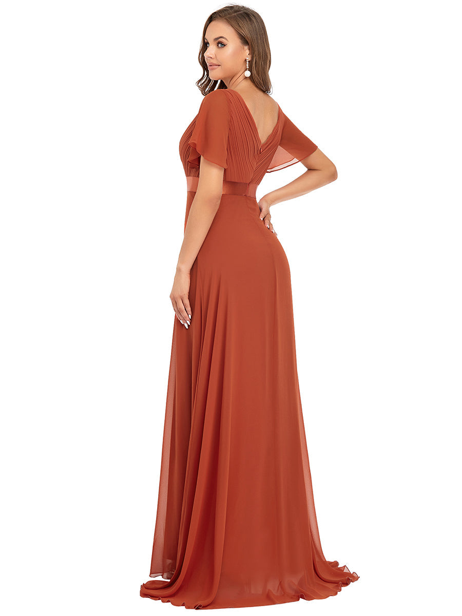 Simple Empire Waist Flowing Sleeves Evening Dress #Burnt Orange