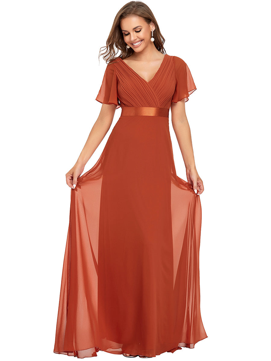 Simple Empire Waist Flowing Sleeves Evening Dress #Burnt Orange