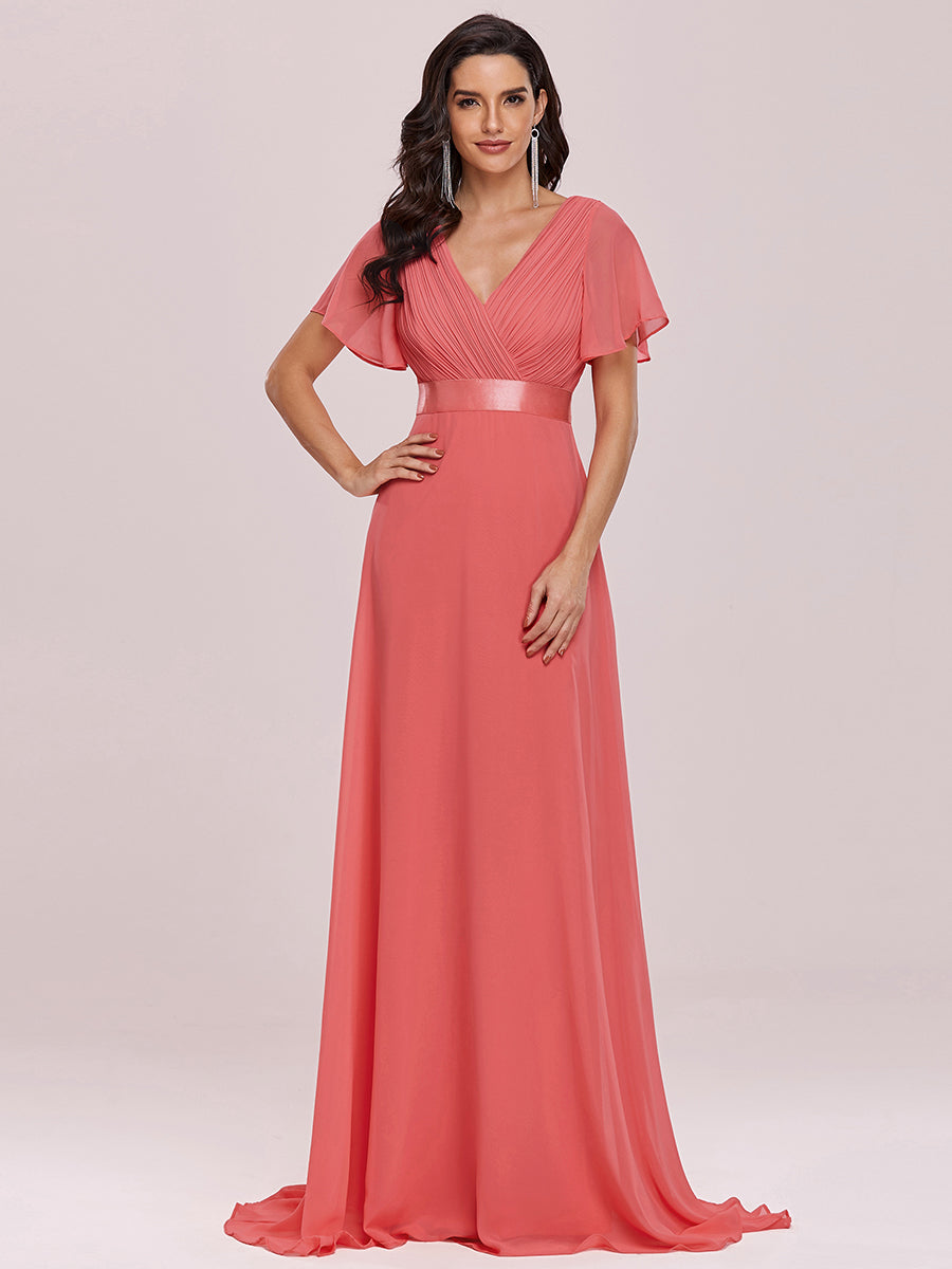 Simple Empire Waist Flowing Sleeves Evening Dress #Coral