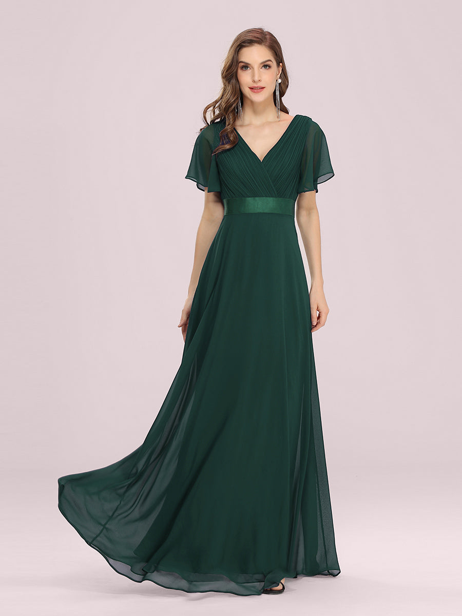 Simple Empire Waist Flowing Sleeves Evening Dress #Dark Green