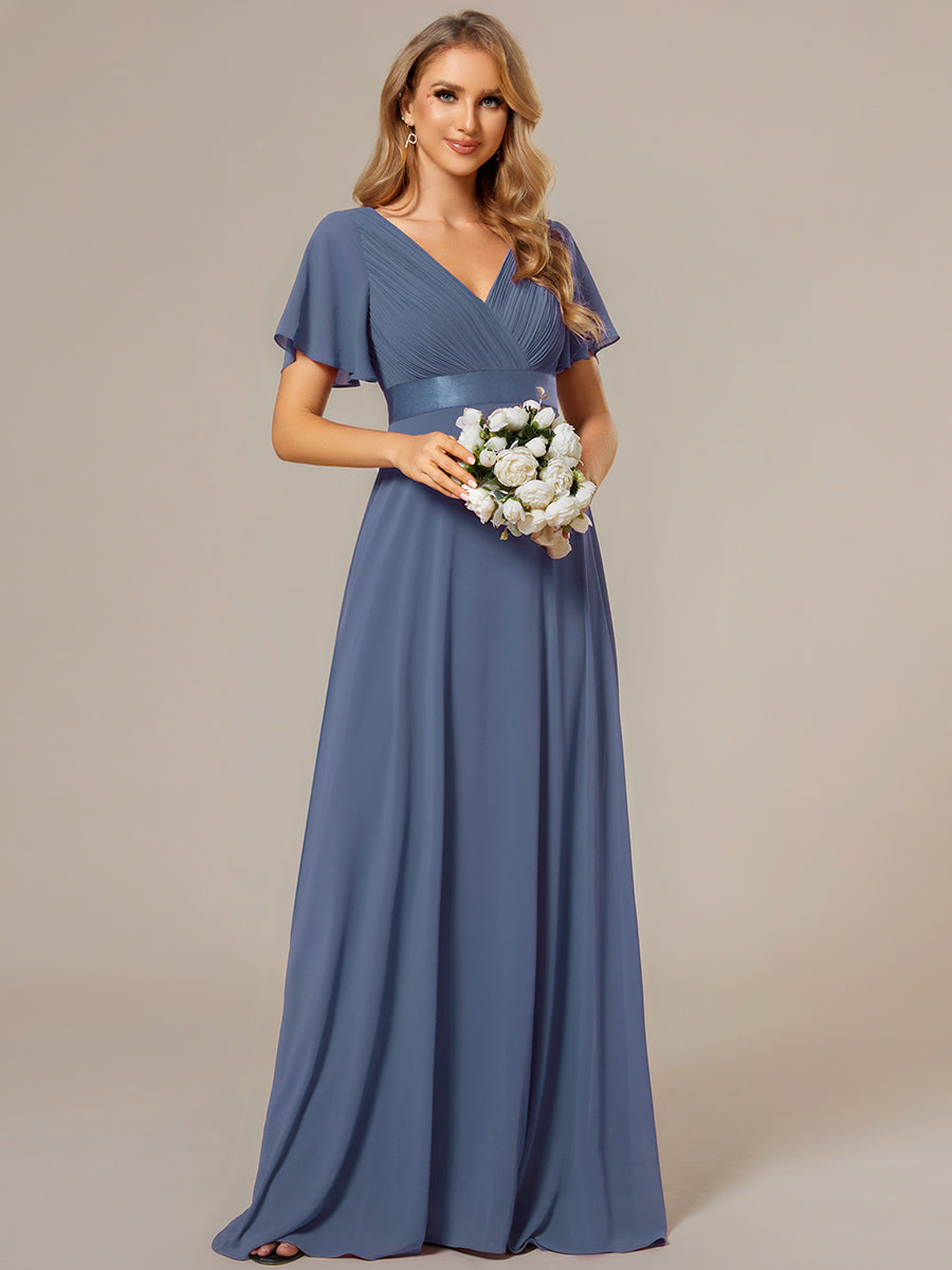 Simple Empire Waist Flowing Sleeves Evening Dress #Dusty Blue