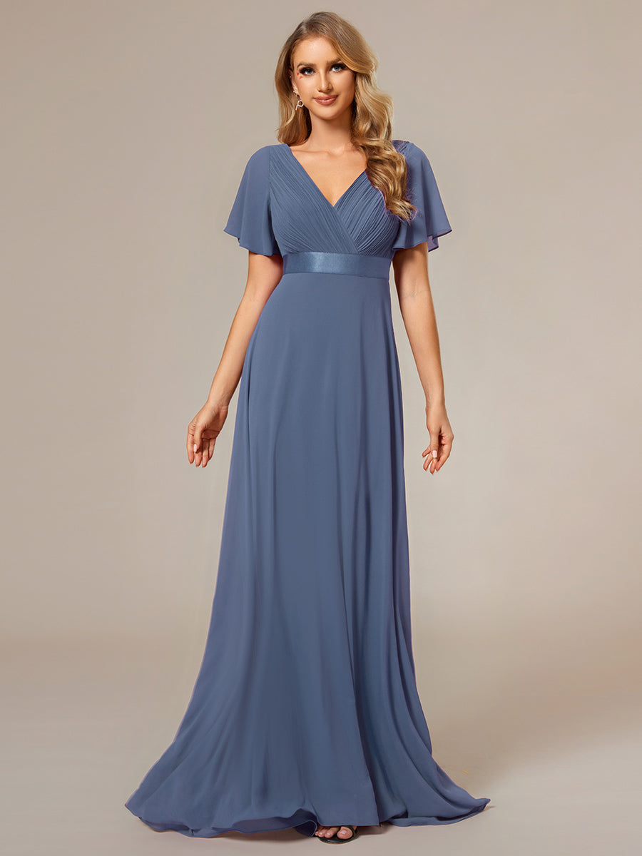 Simple Empire Waist Flowing Sleeves Evening Dress #Dusty Blue