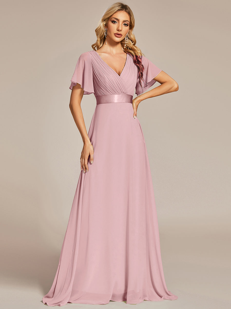 Simple Empire Waist Flowing Sleeves Evening Dress #Dusty Rose