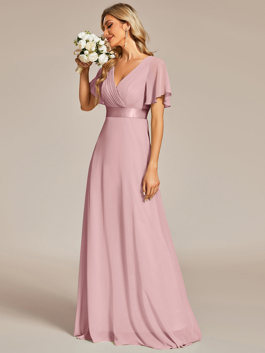 Simple Empire Waist Flowing Sleeves Evening Dress #Dusty Rose