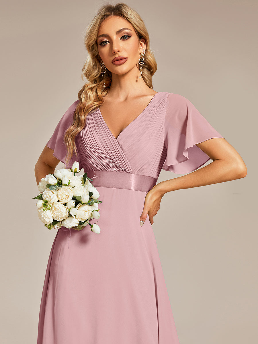 Simple Empire Waist Flowing Sleeves Evening Dress #Dusty Rose