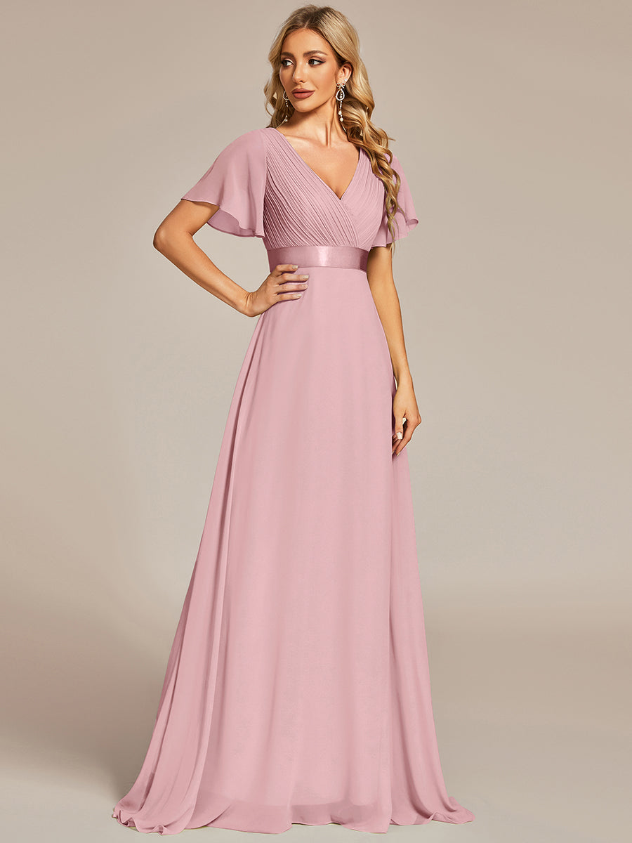 Simple Empire Waist Flowing Sleeves Evening Dress #Dusty Rose