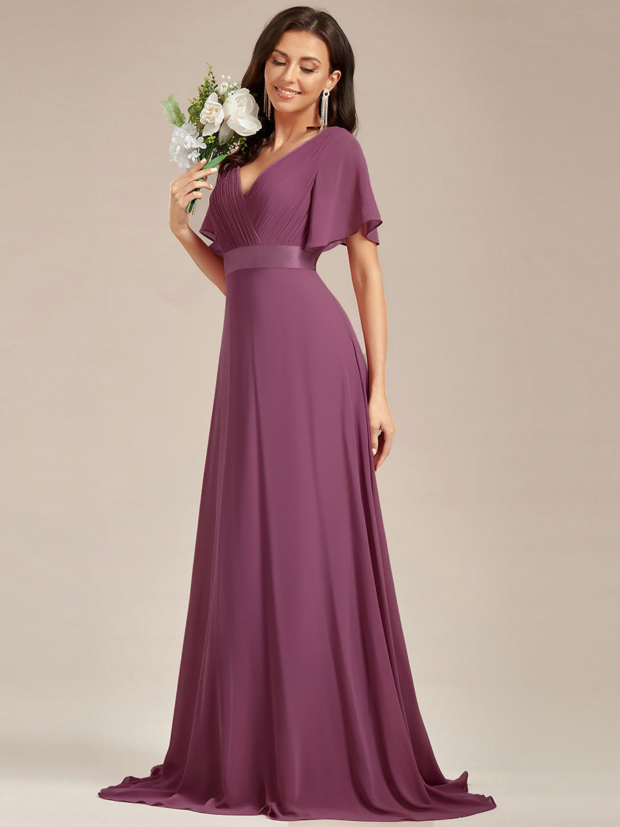 Simple Empire Waist Flowing Sleeves Evening Dress #Damson