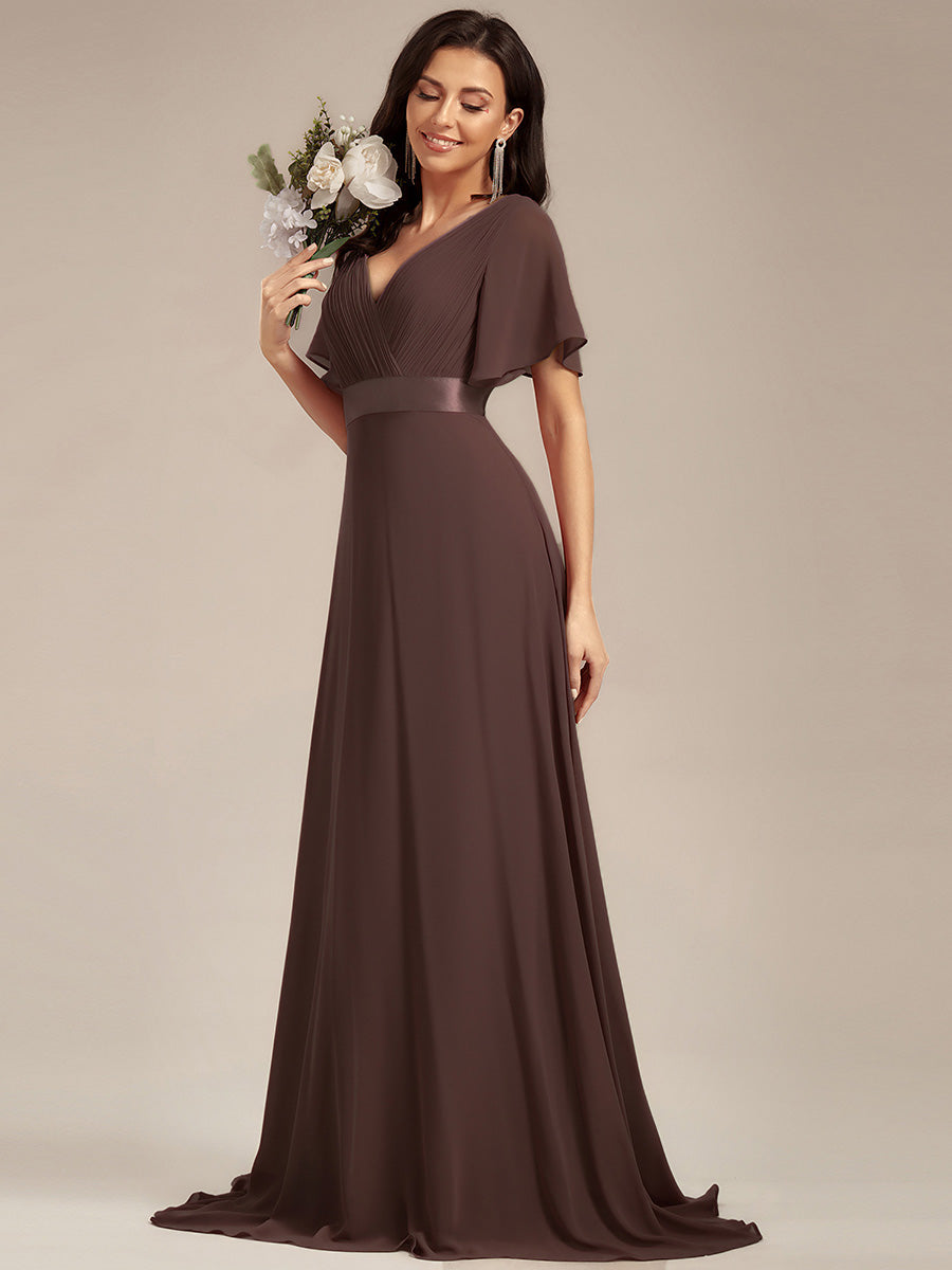 Simple Empire Waist Flowing Sleeves Evening Dress #Espresso