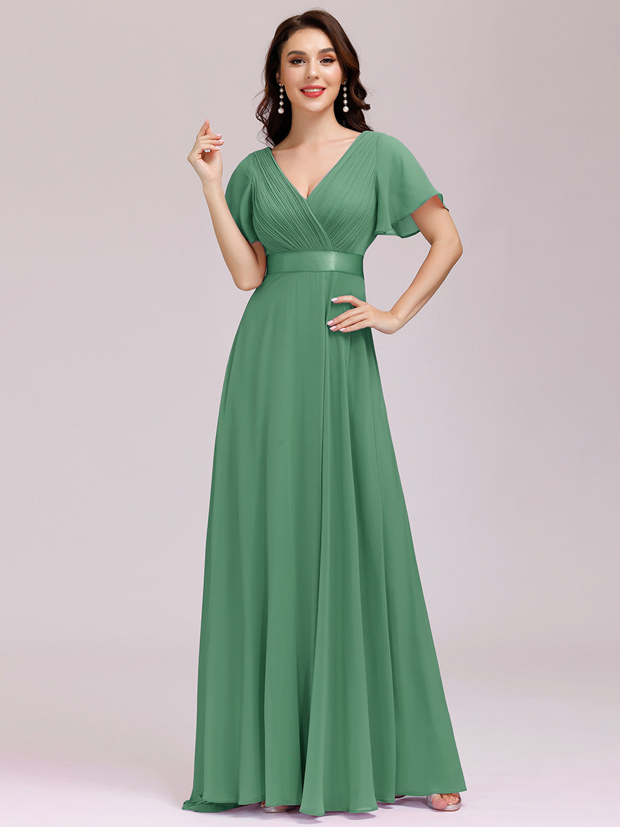 Simple Empire Waist Flowing Sleeves Evening Dress #Green Bean