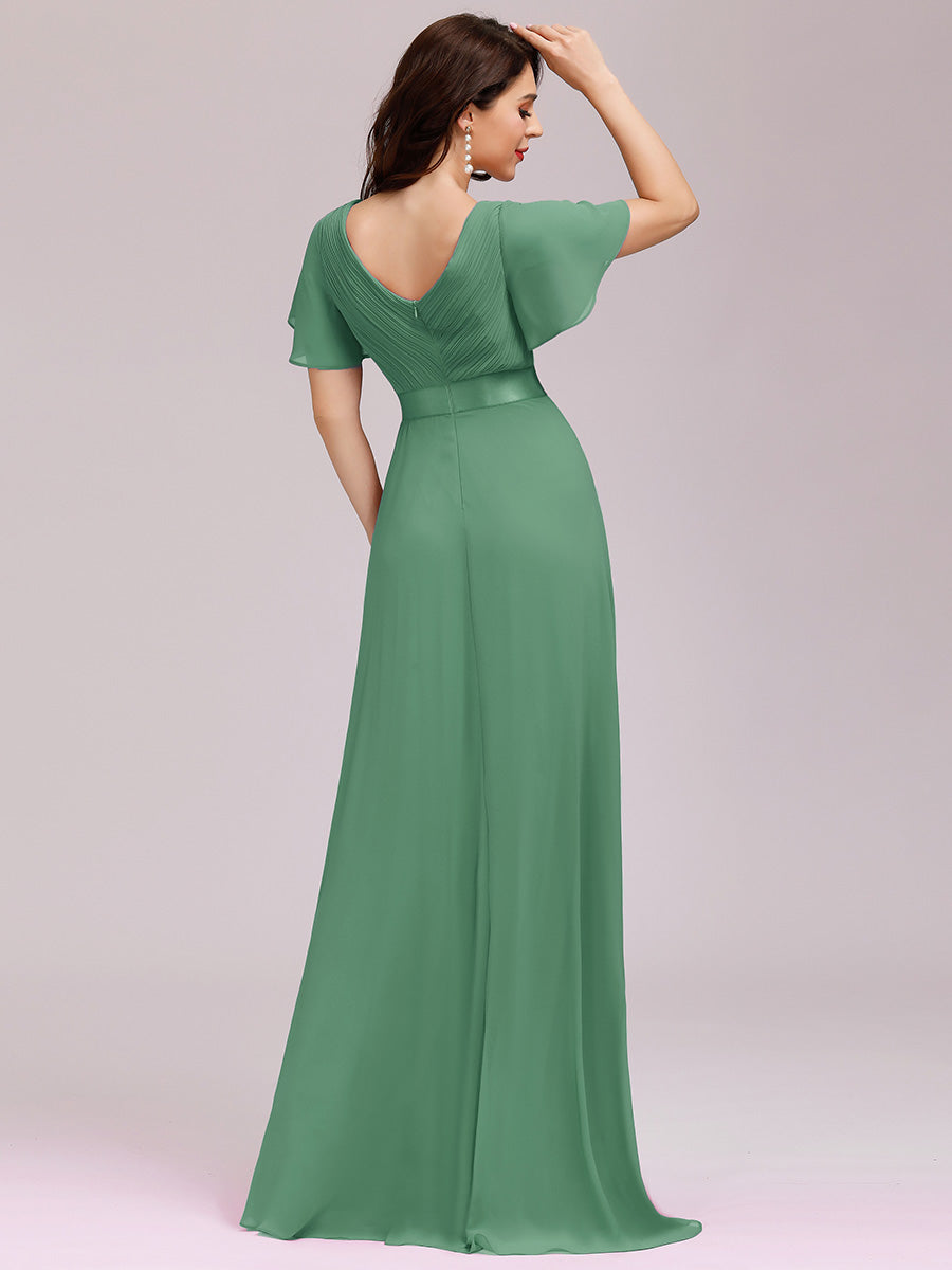 Simple Empire Waist Flowing Sleeves Evening Dress #Green Bean