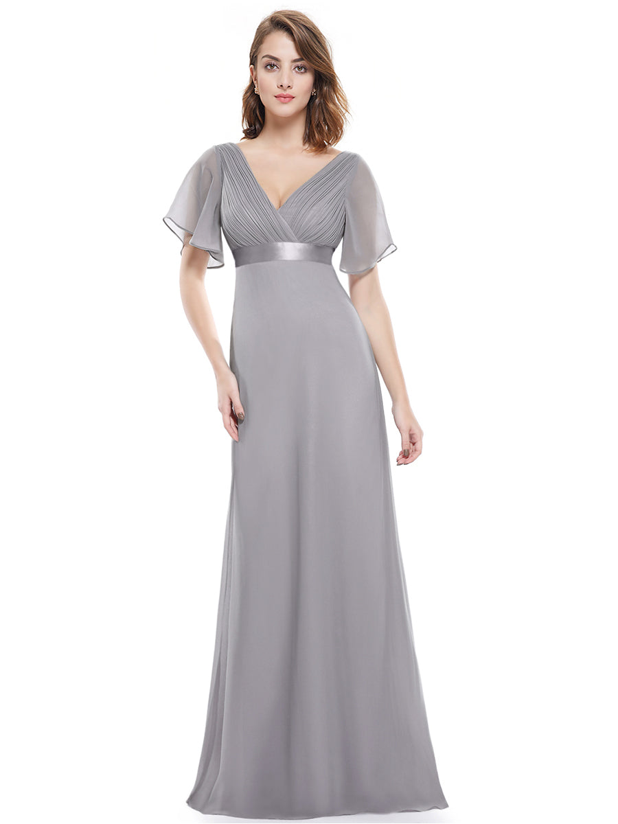 Simple Empire Waist Flowing Sleeves Evening Dress #Grey