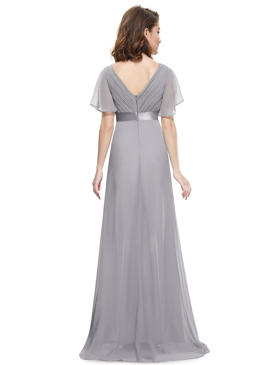 Simple Empire Waist Flowing Sleeves Evening Dress #Grey