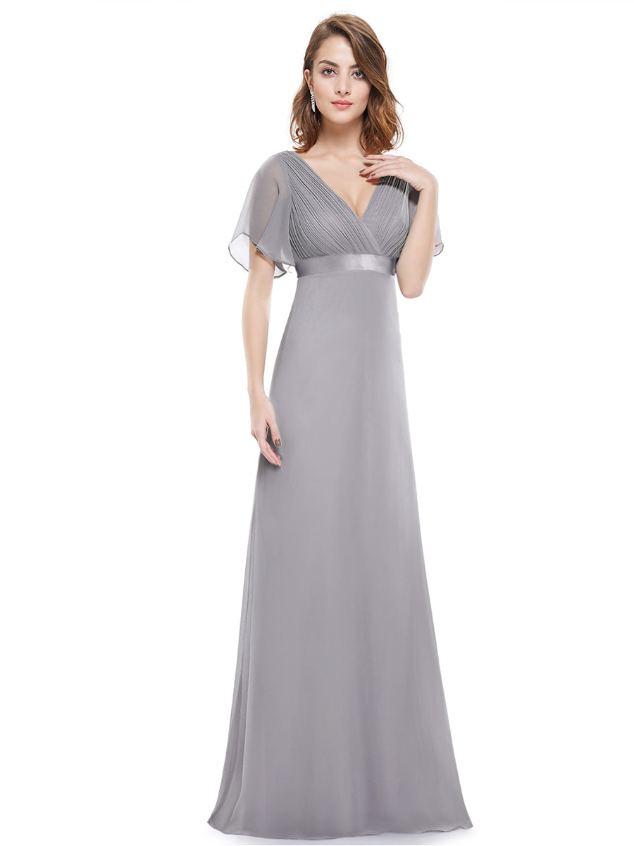 Simple Empire Waist Flowing Sleeves Evening Dress #Grey