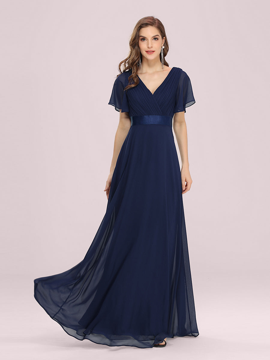 Simple Empire Waist Flowing Sleeves Evening Dress #Navy Blue