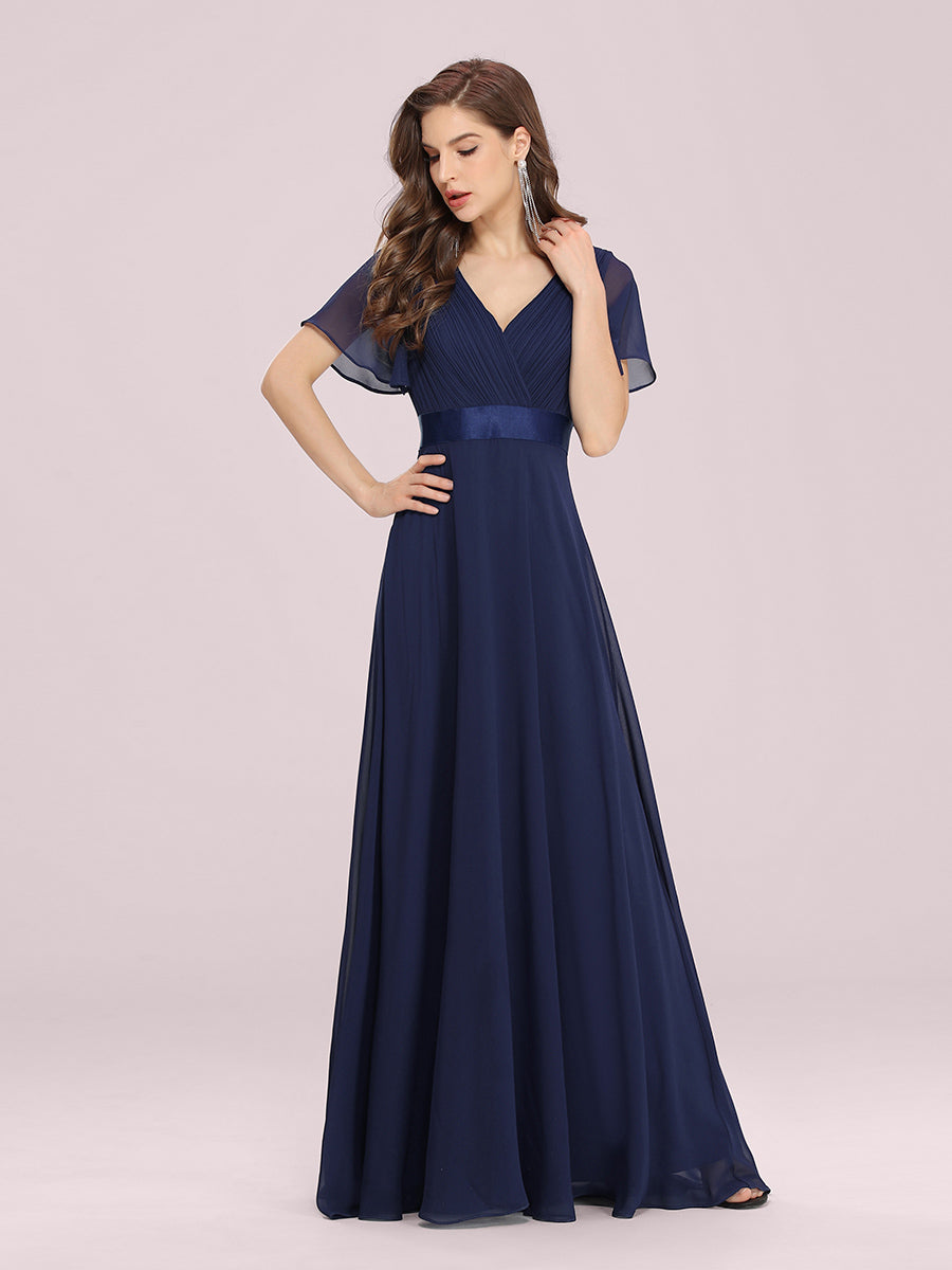 Simple Empire Waist Flowing Sleeves Evening Dress #Navy Blue