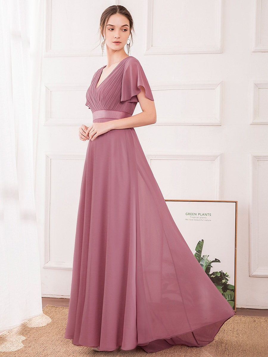 Simple Empire Waist Flowing Sleeves Evening Dress #Purple Orchid