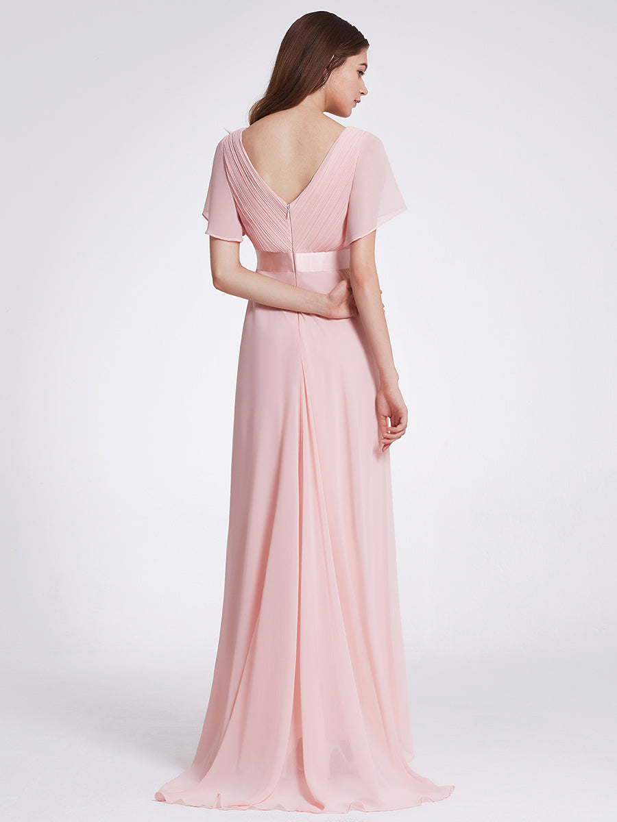 Simple Empire Waist Flowing Sleeves Evening Dress #Pink