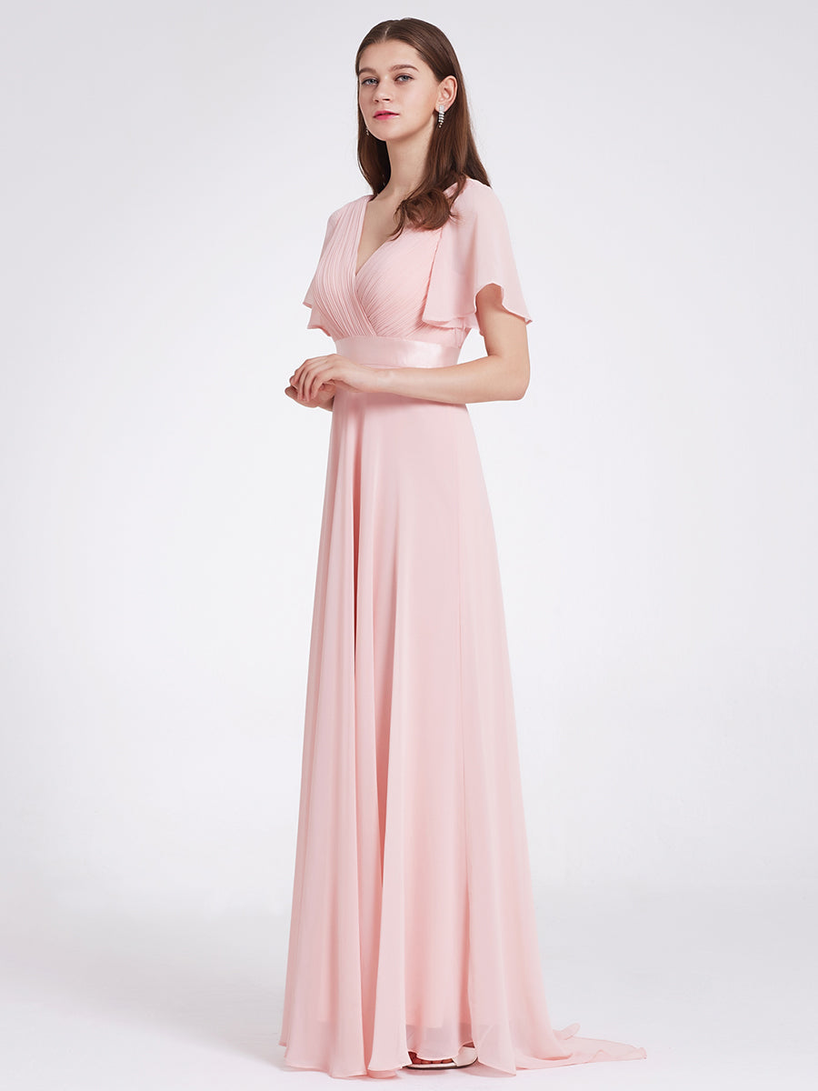 Simple Empire Waist Flowing Sleeves Evening Dress #Pink