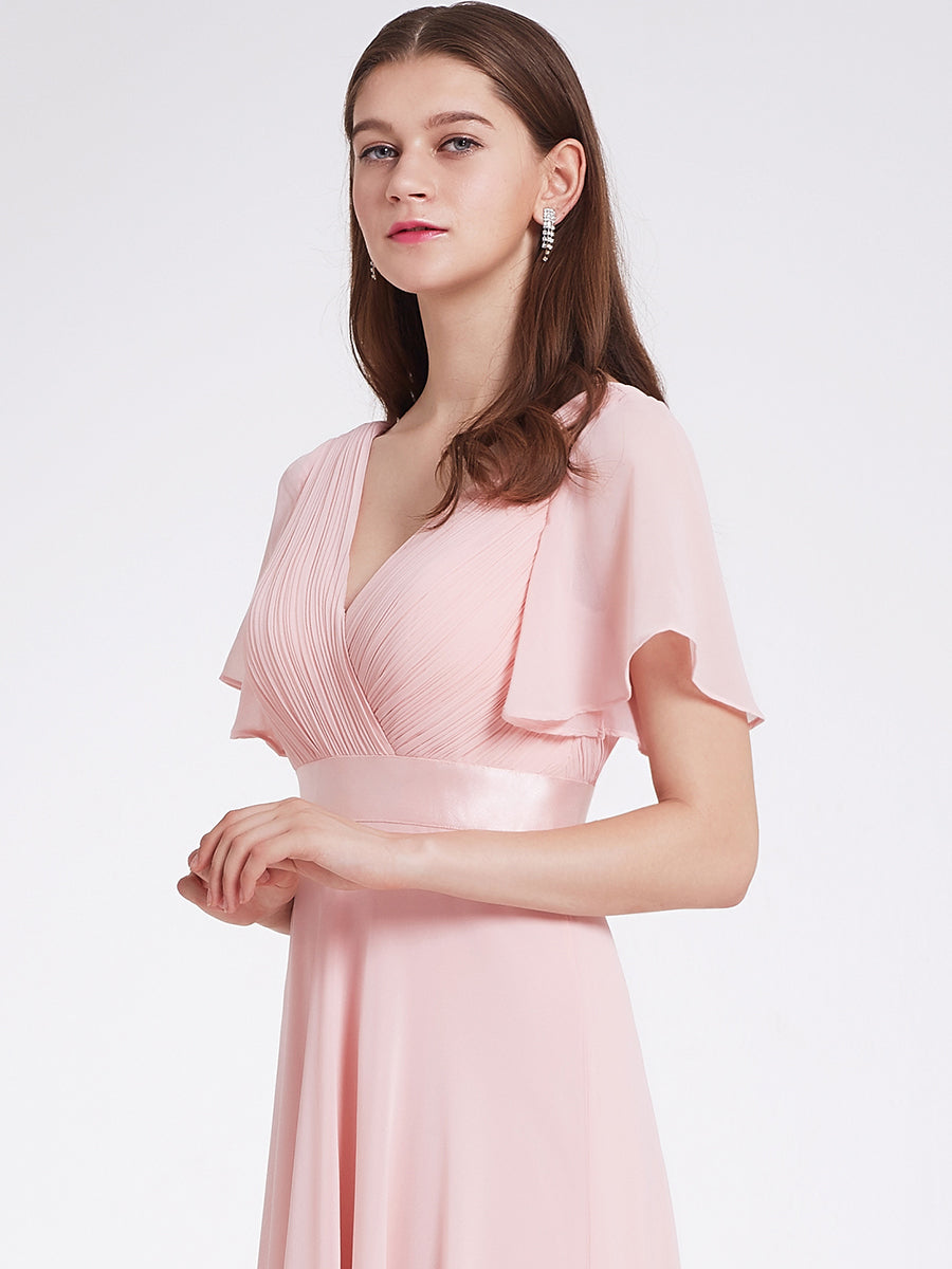 Simple Empire Waist Flowing Sleeves Evening Dress #Pink
