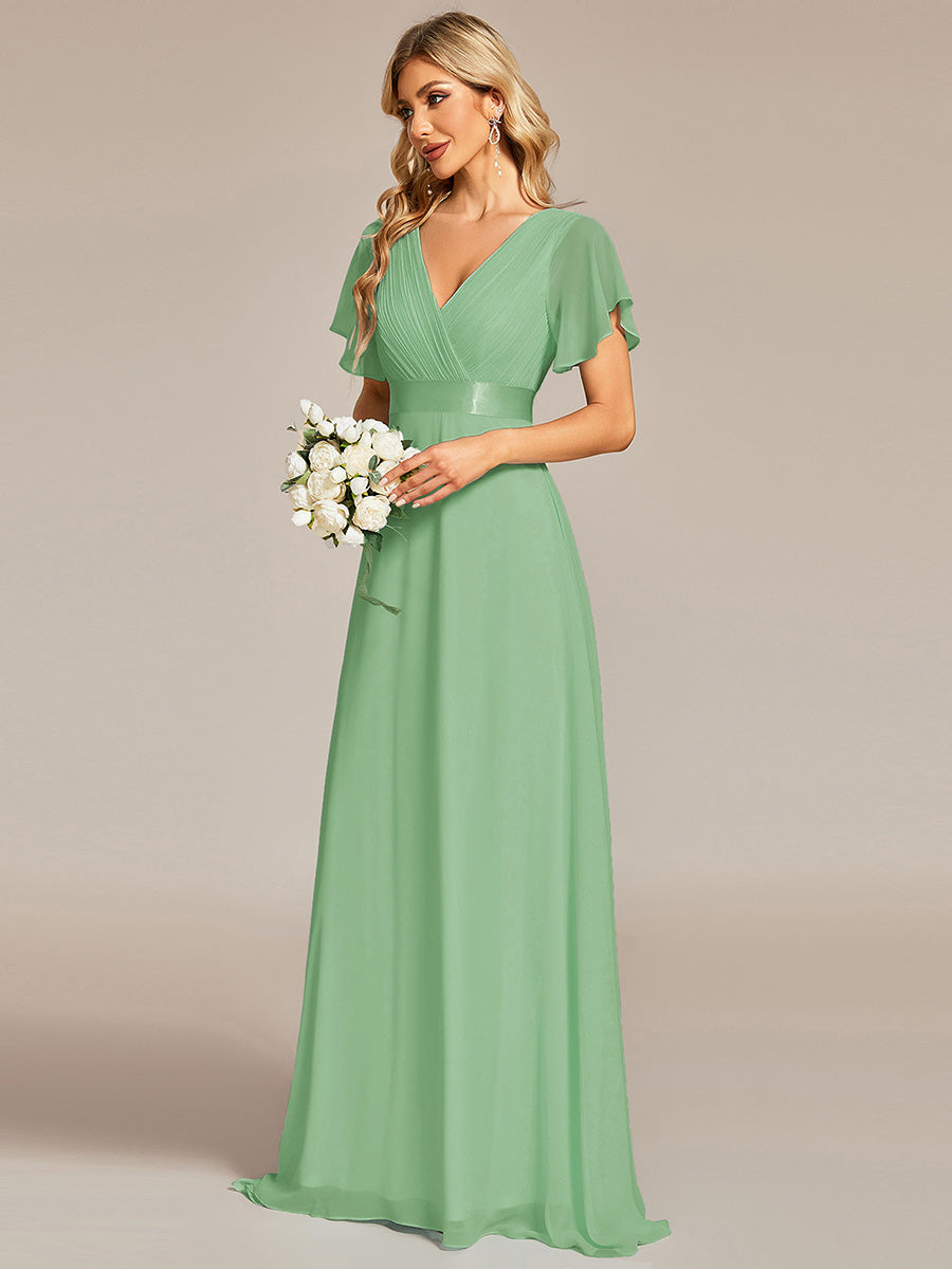 Simple Empire Waist Flowing Sleeves Evening Dress #Sage Green