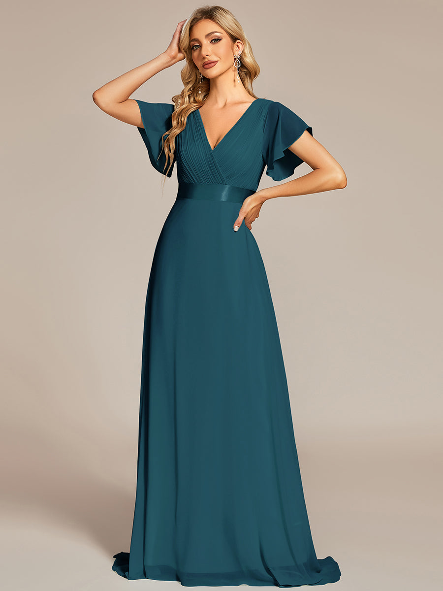 Simple Empire Waist Flowing Sleeves Evening Dress #Teal