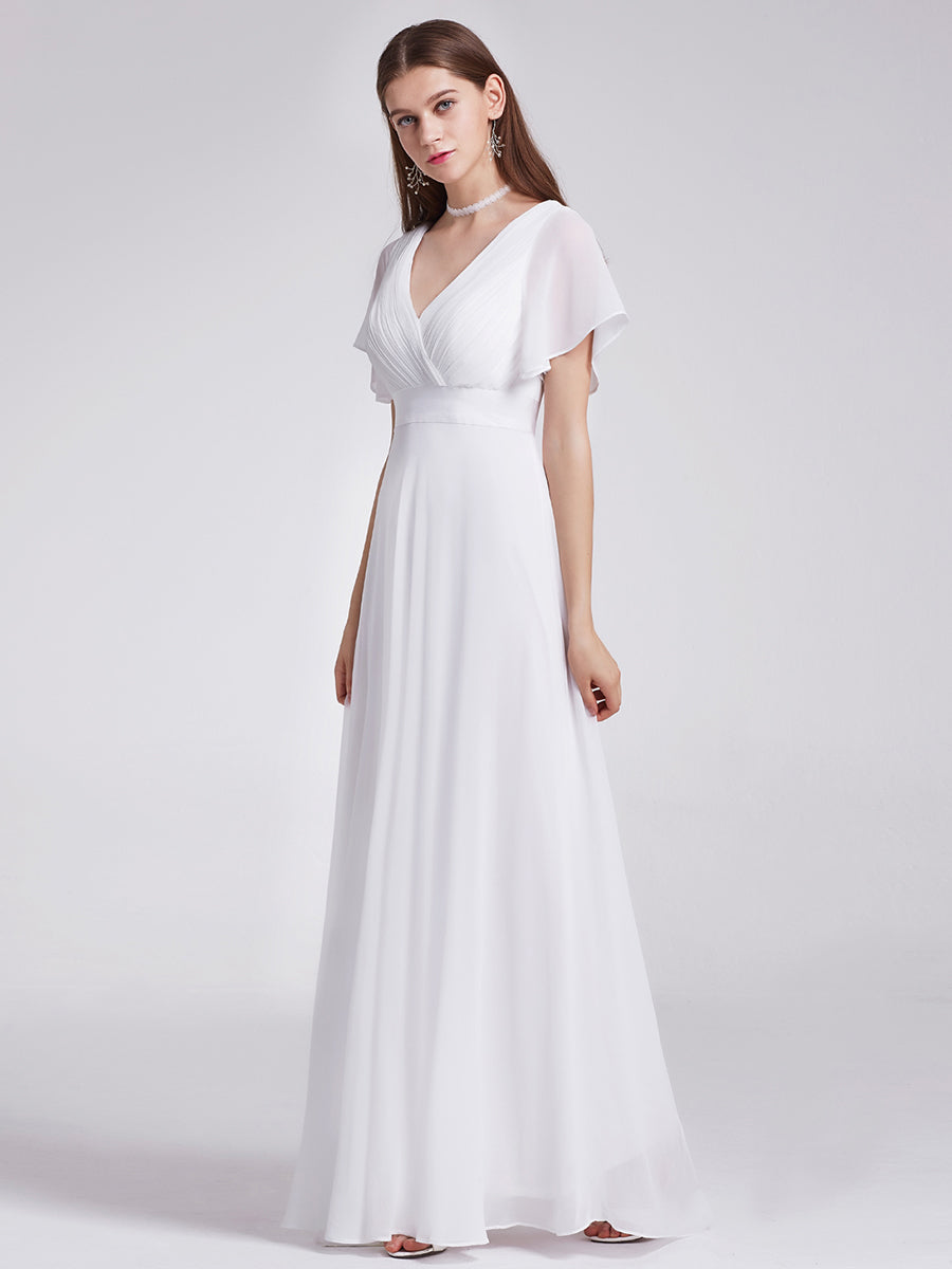 Simple Empire Waist Flowing Sleeves Evening Dress #White