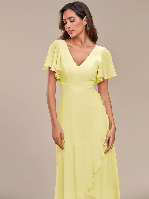 ever OREE|Ruffles Sleeve V-Neck Chiffon Bridesmaid Dress