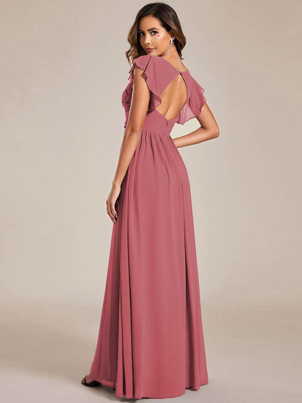ever LILYANA|Ruffles Sleeve Back Cutout A-Line Maxi Chiffon Bridesmaid Dress