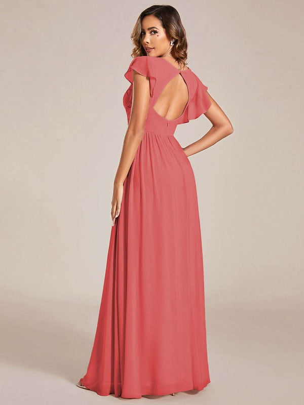 ever LILYANA|Ruffles Sleeve Back Cutout A-Line Maxi Chiffon Bridesmaid Dress