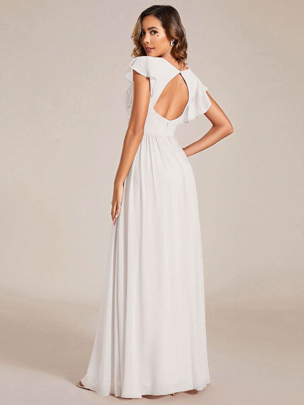 ever LILYANA|Ruffles Sleeve Back Cutout A-Line Maxi Chiffon Bridesmaid Dress