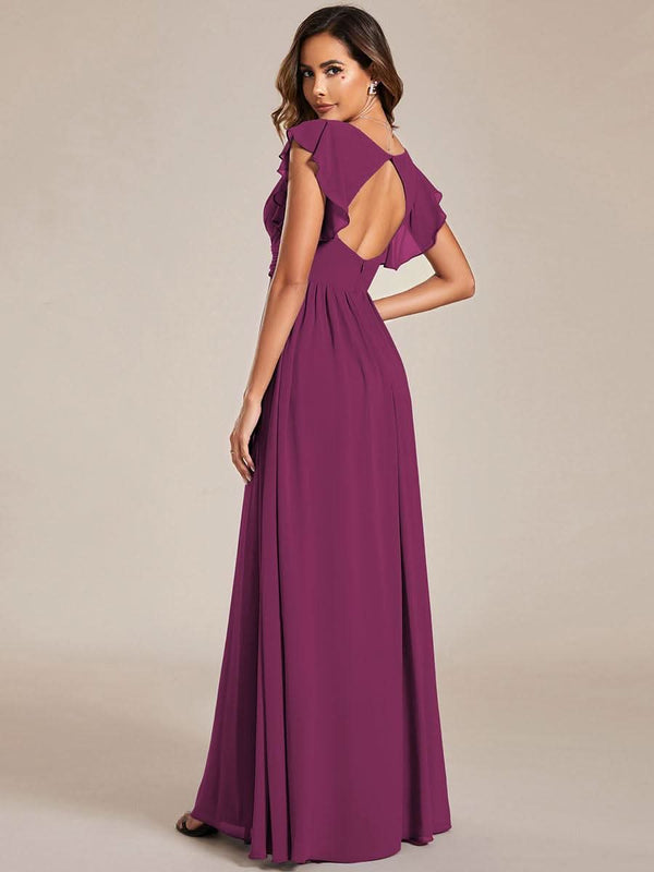 ever LILYANA|Ruffles Sleeve Back Cutout A-Line Maxi Chiffon Bridesmaid Dress