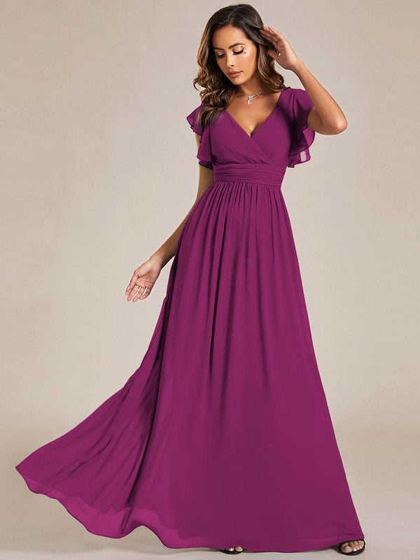 ever LILYANA|Ruffles Sleeve Back Cutout A-Line Maxi Chiffon Bridesmaid Dress