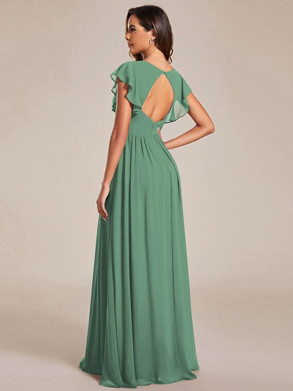 ever LILYANA|Ruffles Sleeve Back Cutout A-Line Maxi Chiffon Bridesmaid Dress