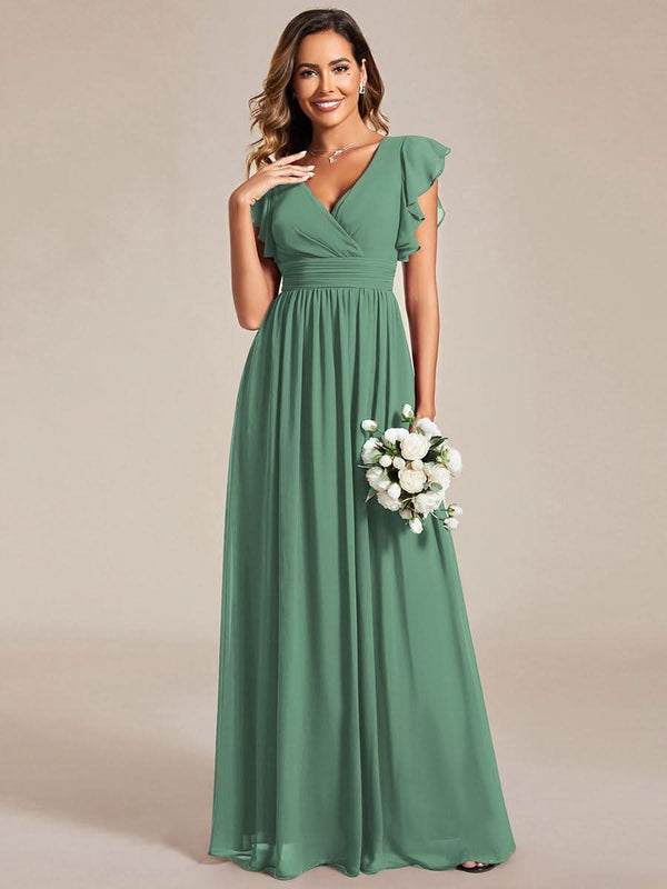 ever LILYANA|Ruffles Sleeve Back Cutout A-Line Maxi Chiffon Bridesmaid Dress