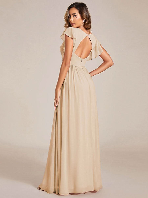 ever LILYANA|Ruffles Sleeve Back Cutout A-Line Maxi Chiffon Bridesmaid Dress