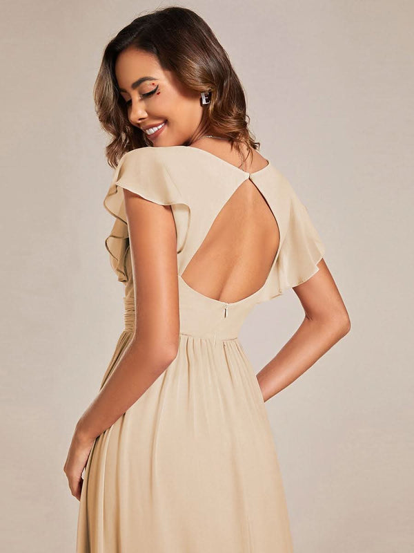 ever LILYANA|Ruffles Sleeve Back Cutout A-Line Maxi Chiffon Bridesmaid Dress