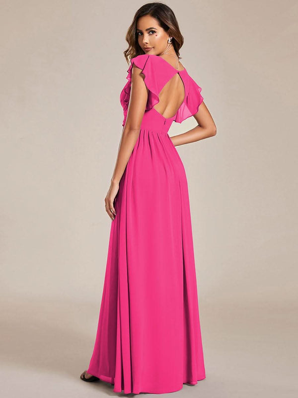 ever LILYANA|Ruffles Sleeve Back Cutout A-Line Maxi Chiffon Bridesmaid Dress