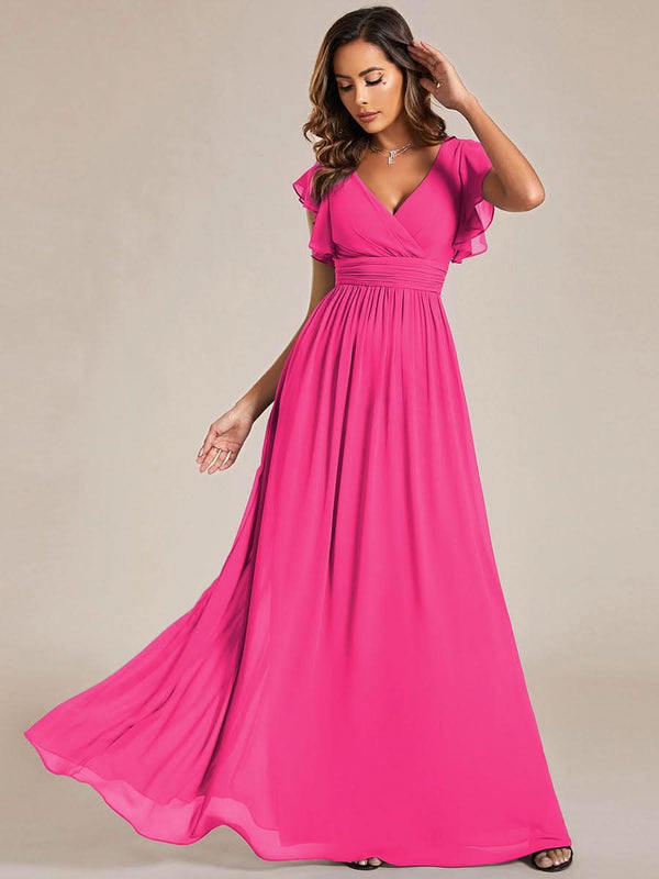 ever LILYANA|Ruffles Sleeve Back Cutout A-Line Maxi Chiffon Bridesmaid Dress