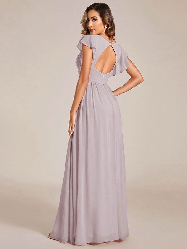 ever LILYANA|Ruffles Sleeve Back Cutout A-Line Maxi Chiffon Bridesmaid Dress