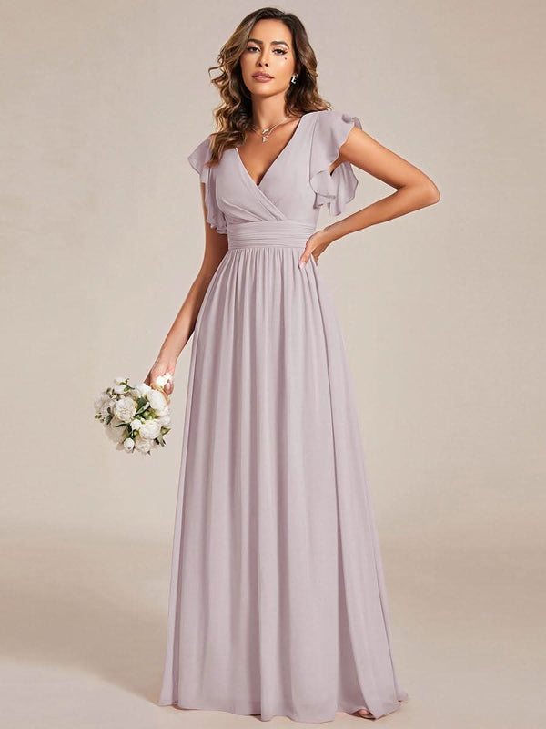 ever LILYANA|Ruffles Sleeve Back Cutout A-Line Maxi Chiffon Bridesmaid Dress