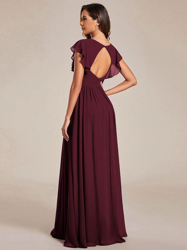 ever LILYANA|Ruffles Sleeve Back Cutout A-Line Maxi Chiffon Bridesmaid Dress